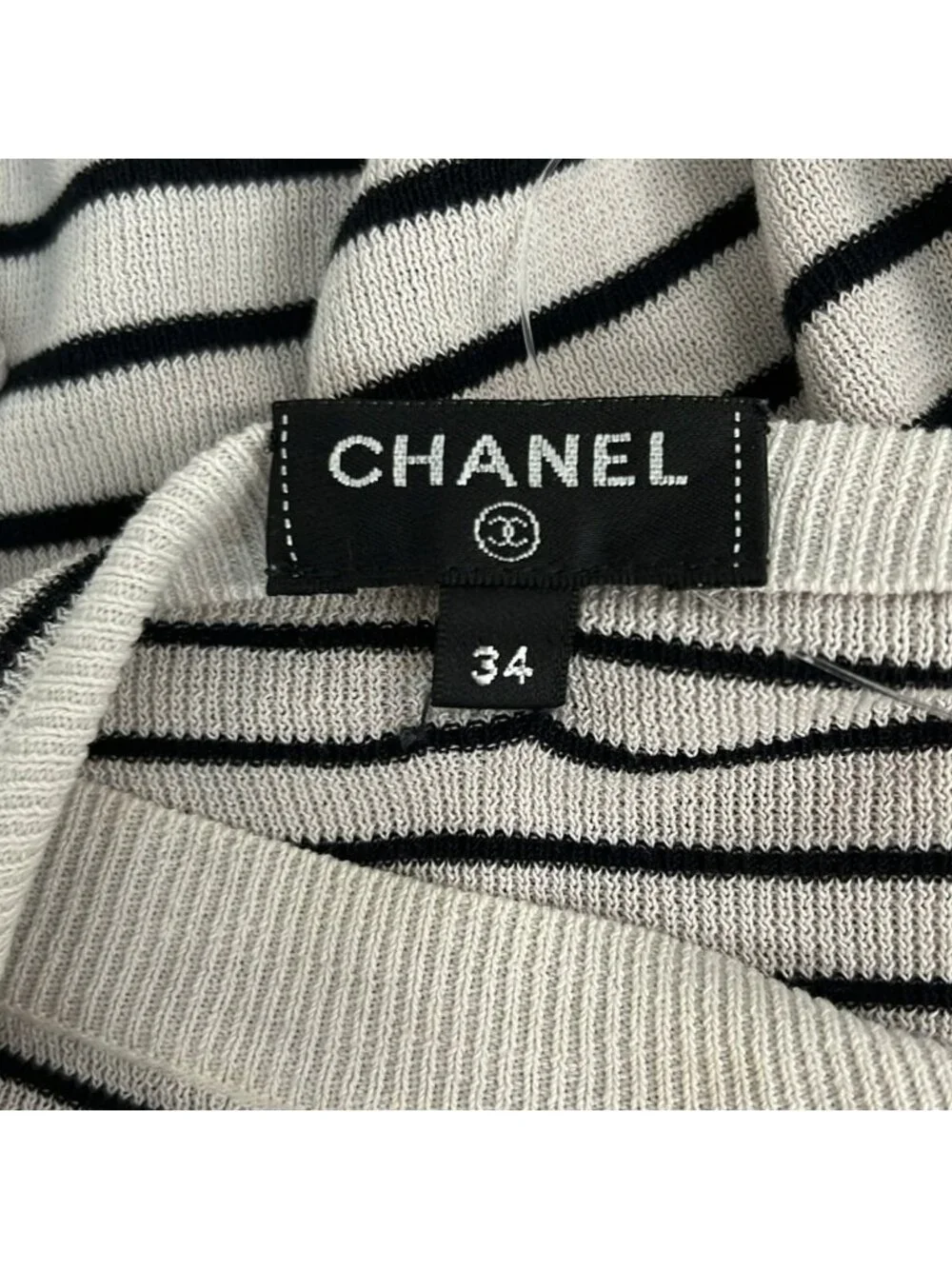 Chanel 3/4 Sleeve Sweater 34 S Ivory Black Border Pearl Button